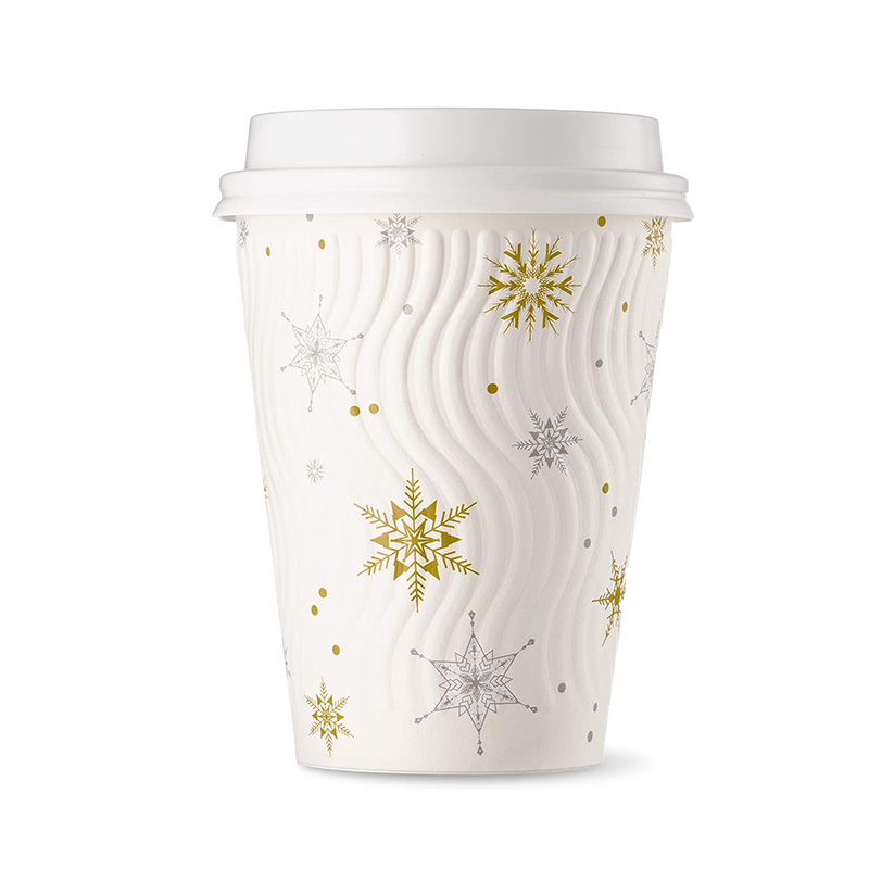 12-oz-White-Snowflake-Disposable-Coffee-Cups,-Insulated-Ripple-Wall-Paper-Cups-with-Lids,-Christmas-Gold-and-Silver-Foil,-Coffee-Tea-Hot-Chocolate-Drinks-To-go