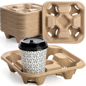 Disposable Coffee Tray, Pulp Fiber Drink Carrier Tray for Hot and Cold Drinks, to Go Drink Holder for Restaurants, Cafes and Coffee Shops