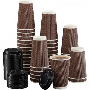 Double Ripple Wall Disposable Hot Coffee Cups with Lids and Straws
