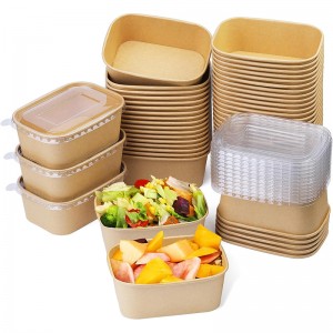 Paper Round Bowl,disposable Kraft Paper Salad Bowl with Lids,Round Shape Paper Bowls Kraft Paper Salad Bowl for Soup Stews Salad Frozen Dessert Yogurt Ice Cream